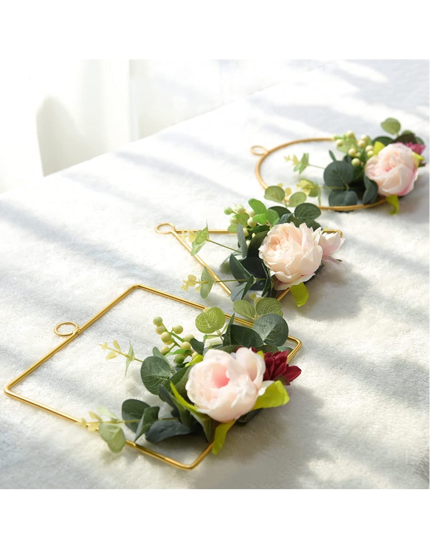 ETERNAL ANGEL Artificial Floral Hoop Wreaths Set of 3 Handmade Hanging Plant Flower Wall Decor with Rose Dahlia and Eucalyptus Leaves for Baby Girl Nursery Room Wedding Backdrop Decoration