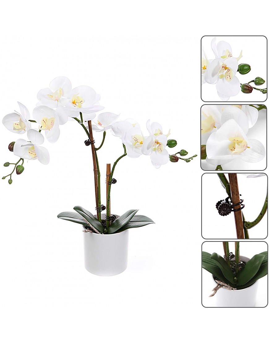 EZFLOWERY Artificial Phalaenopsis Orchids Flowers with White Vase Tall Real Touch Arrangements for Home Dining Room Living Room Office Hotel Centerpiece Decoration Beautiful Gift White