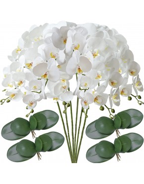 FagusHome 32" Artificial Phalaenopsis Flowers 6 Pcs with 4 Bundles Leaves Artificial Orchid Flowers Stem Plants for Home Décor 6Pcs
