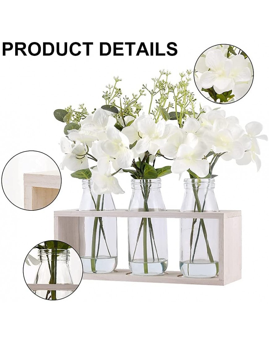 Fake Hydrangeas with Pot 3 Potted Desktop Planter Artificial Flowers Artificial Plant with Wooden Stand for Wedding Party Desktop Home Decor White