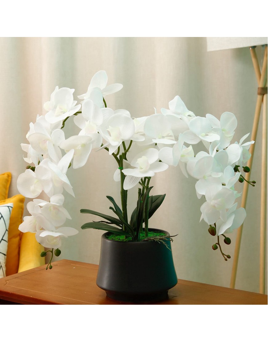 Fake Orchid White Orchids Artificial Flowers Faux Orchid Plant in Pot Orchid Decorations White Potted Flowers Bathroom Flower for Home Kitchen Table Centerpiece Living Room Ornaments
