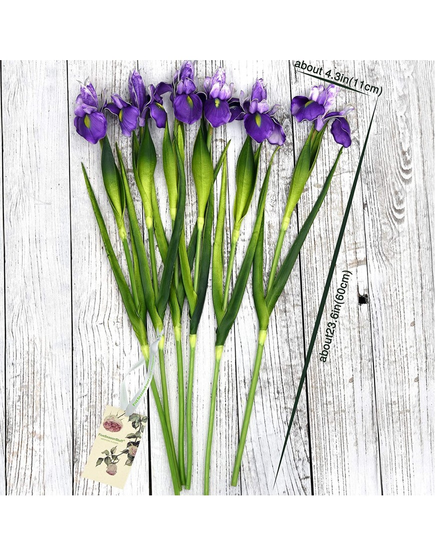 FiveSeasonStuff Iris Flower | Flowers Artificial for Decoration | Wedding Bridal Home Kitchen Party Décor | 6 Real Touch Long Stems 23.6’’ | Real Looking Flower Arrangements | Violet Purple