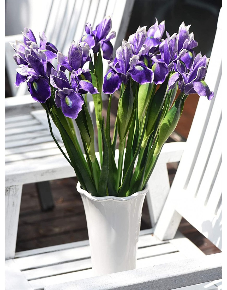 FiveSeasonStuff Iris Flower | Flowers Artificial for Decoration | Wedding Bridal Home Kitchen Party Décor | 6 Real Touch Long Stems 23.6’’ | Real Looking Flower Arrangements | Violet Purple