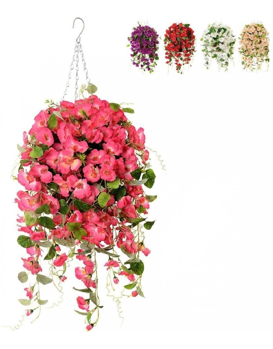 Hanging Baskets with Artificial Flowers Fake Silk Hanging Basket Orchid Rose Flowers Plants Faux Flower Centerpieces for Home Decoration Indoor Outdoor Landscaping Pink