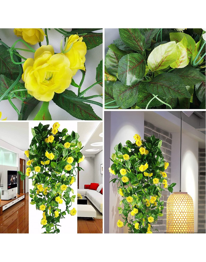 Hanging Planter with Artificial Vine Flowers Fake Plastic Faux Flower UV Resistant Fabric Rose for Indoor Outdoor Garden Porch Eave Wedding Wall Decor