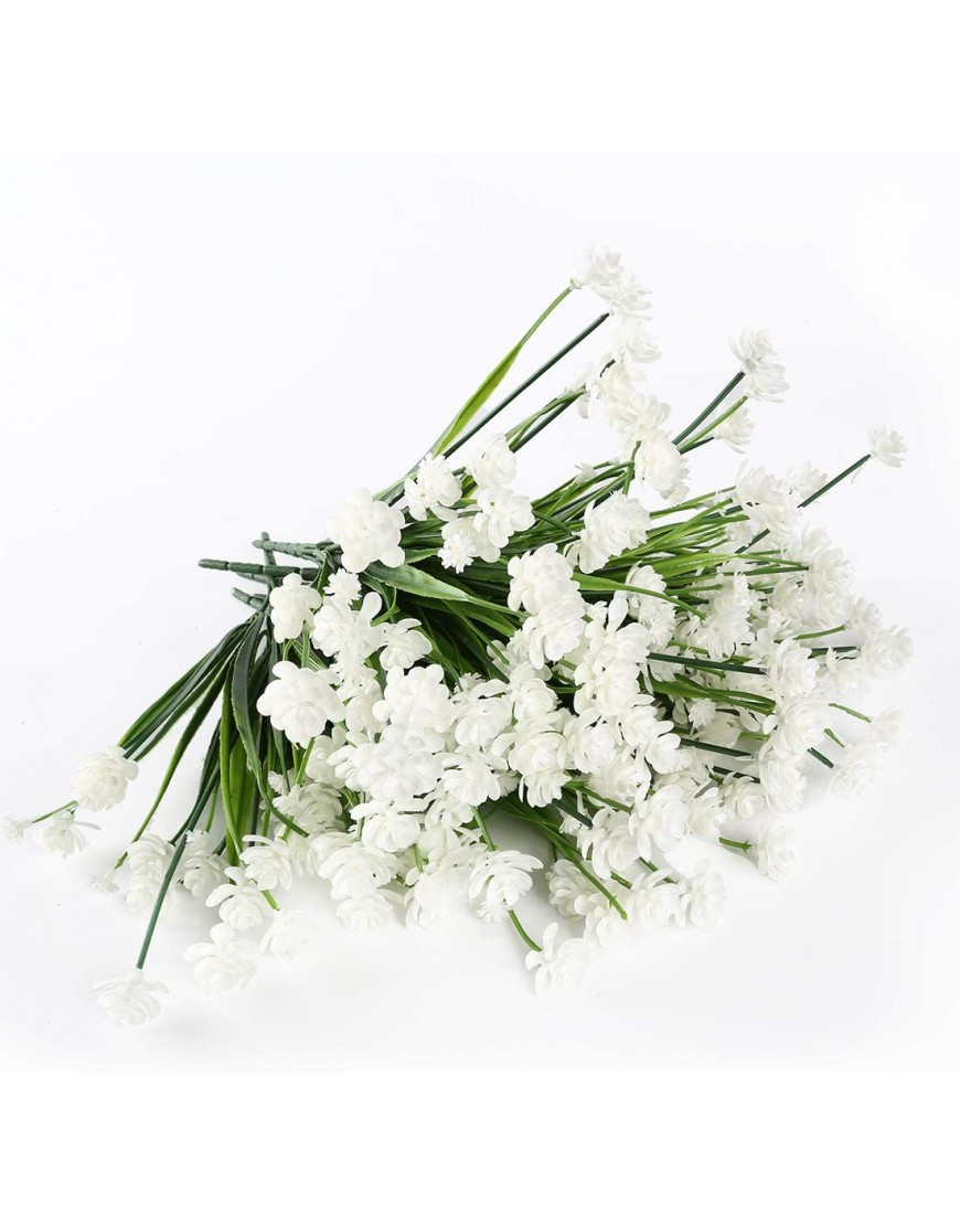 HAPLIA 8 Bundles Artificial Flowers Fake Artificial Greenery UV Resistant No Fade Faux Plastic Plants for Wedding Bridle Bouquet Indoor Outdoor Home Garden Kitchen Office Table Vase White