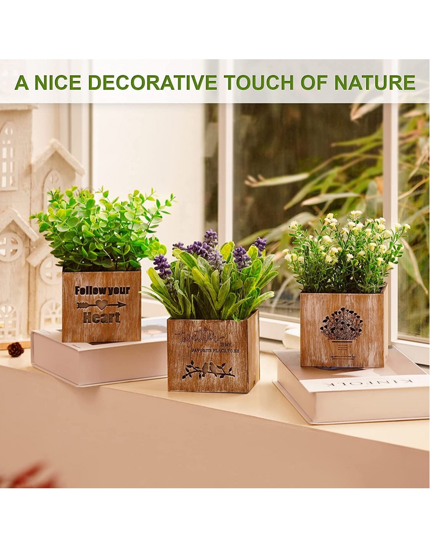 Kinkota Artificial Plants & Flowers with Lights in Wooden Box Potted Fake Faux Plants Eucalyptus for Home Decor Indoor Greenery Tabletop Centerpieces for Office Room Decoration 3 Pack Original