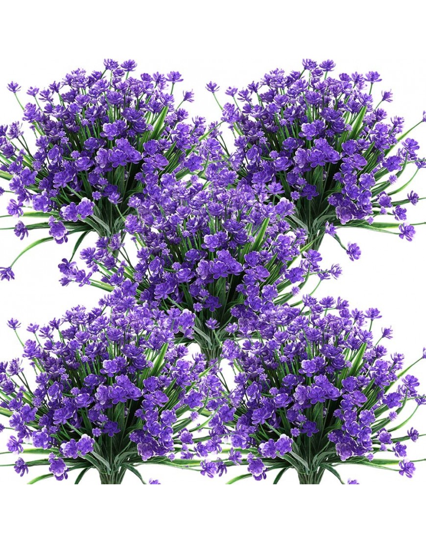 KLEMOO Artificial Flowers 8 Bundles Fake Outdoor UV Resistant Greenery Faux Plants Shrubs for Indoor Outside Hanging Planter Home Office Wedding Farmhouse Decor Purple