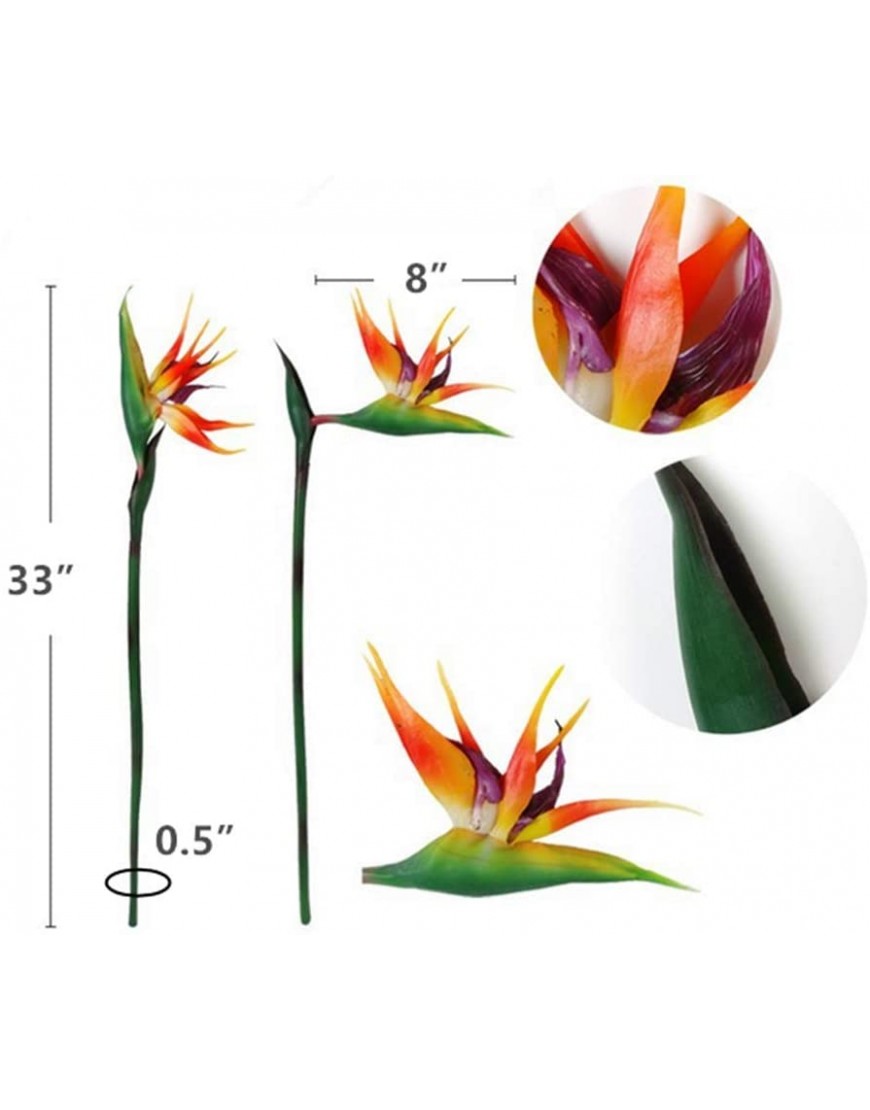 Large Bird of Paradise 32 Inch Permanent Flower ,Flower Stem 0.5 Inch ,UV Resistant No Fade Flower Part is Made of Soft Rubber PU,Artificial Flower Plants for Home Office 2 Pcs Orange red