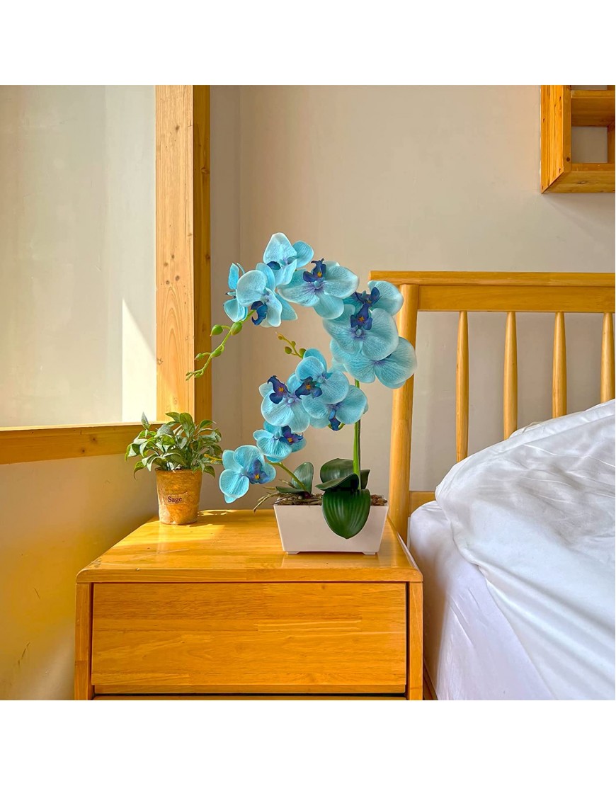 LingRenDu Faux Blue Orchids Artificial Flowers-18 Large Artificial Orchids with Vase-Silk Orchid Arrangement for Home Decor Office Wedding Table Centerpiece（Pure White Flower Pot No Text）