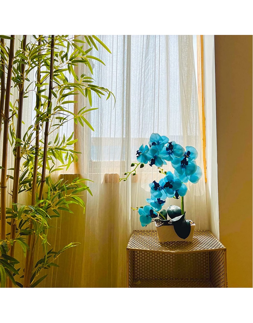 LingRenDu Faux Blue Orchids Artificial Flowers-18 Large Artificial Orchids with Vase-Silk Orchid Arrangement for Home Decor Office Wedding Table Centerpiece（Pure White Flower Pot No Text）