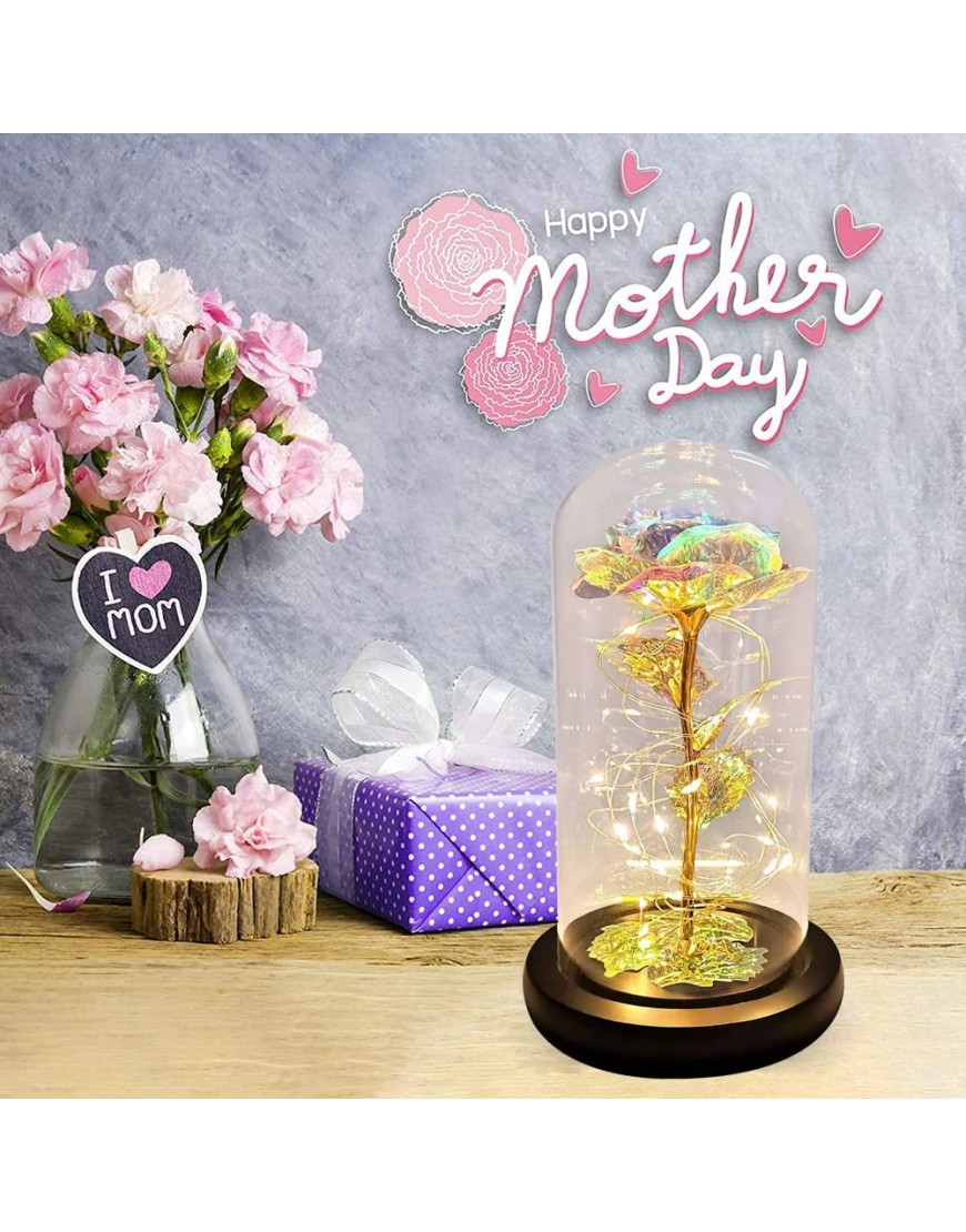 MAXZONE Forever Rose Gift for her,Women's Gift Birthday Gifts Colorful Artificial Flower Rose Gift Led Light String on Colorful Rose in Glass Dome,Unique Love Gift for Her,Women for Mothers