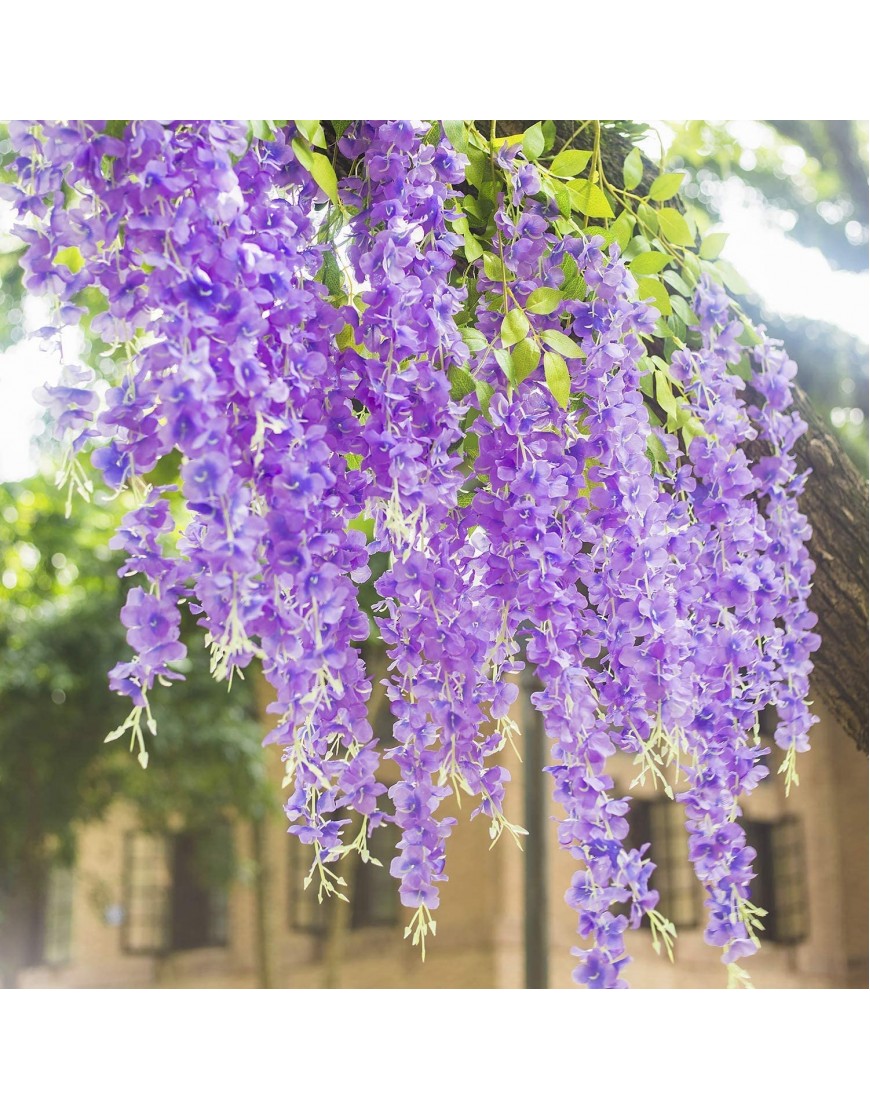 MYOYAY 24 Pack 3.6 Feet Artificial Fake Wisteria Flowers Artificial Wisteria Vine Ratta Fake Hanging Garland Silk Long Hanging Bush Wisteria String for Wedding Home Party Decor Purple