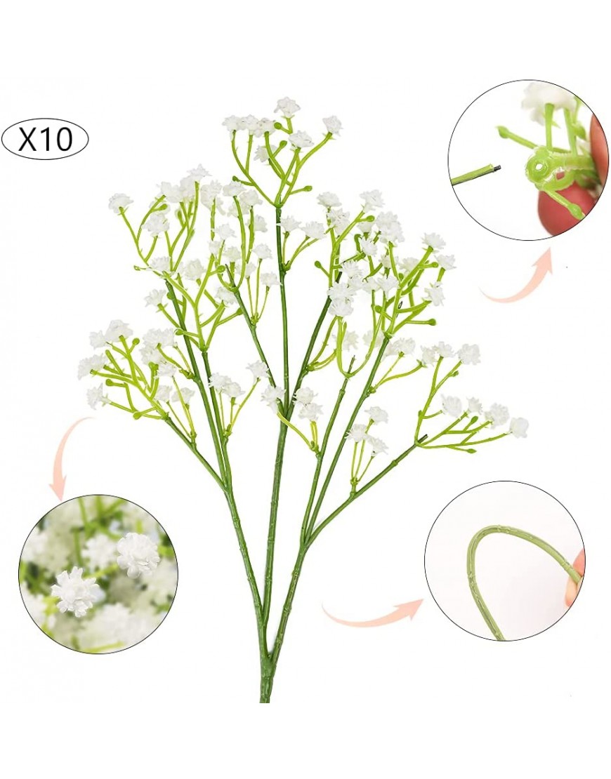 N&T NIETING Baby Breath Flowers Artificial 10Pcs Fake Gypsophila Plants for Wedding Bouquets Party Home Garden Decoration White