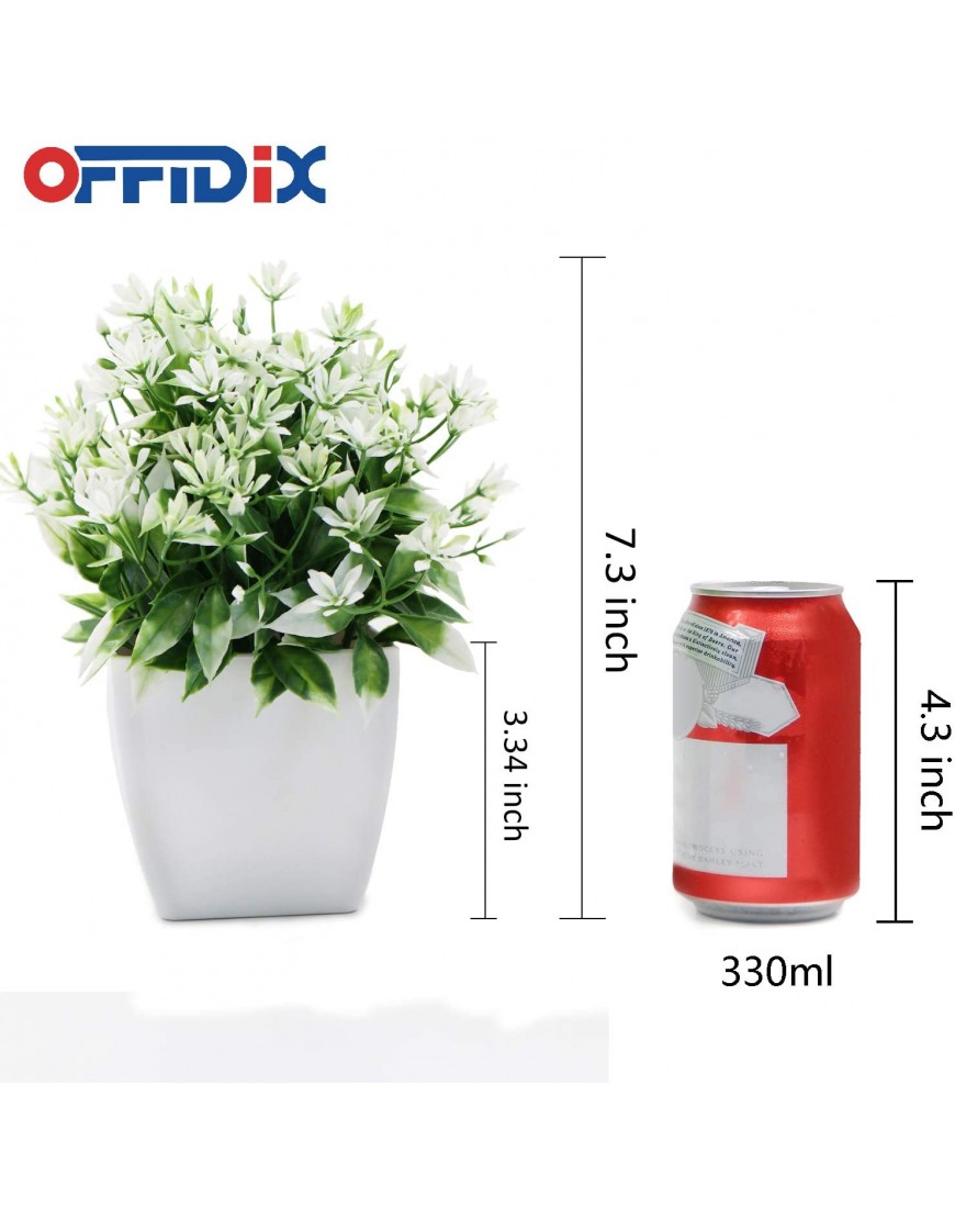 OFFIDIX Artificial Plants,Mini Artifical Flower with Plastic White Square Pots Office Plant Topiary Shrubs Fake Plants for Bathroom,House Decorations