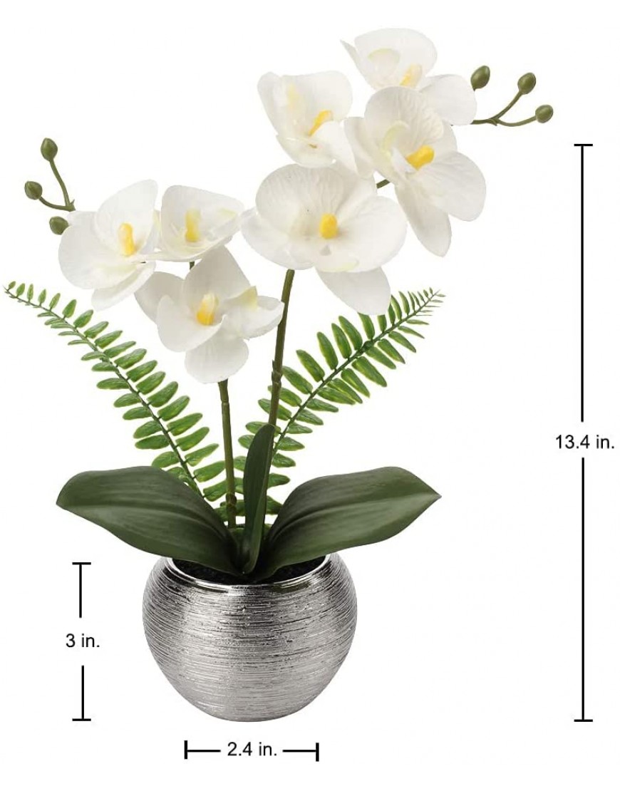 Orchids Artificial Flowers Arrangement Small Fake Orchid Faux Flowers in Silver Ceramic Vase Real Touch Phalaenopsis Orchid Plant White Orchid for Home Office Wedding Party Centerpiece Decoration