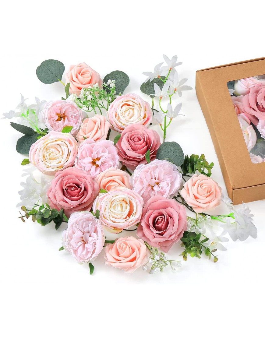Pink Flowers Artificial for Decoration LECCER Silk Flowers Box DIY Wedding Arch Flowers,Handcrafted Peonies Artificial Flowers,Bridal Bouquets for Bride