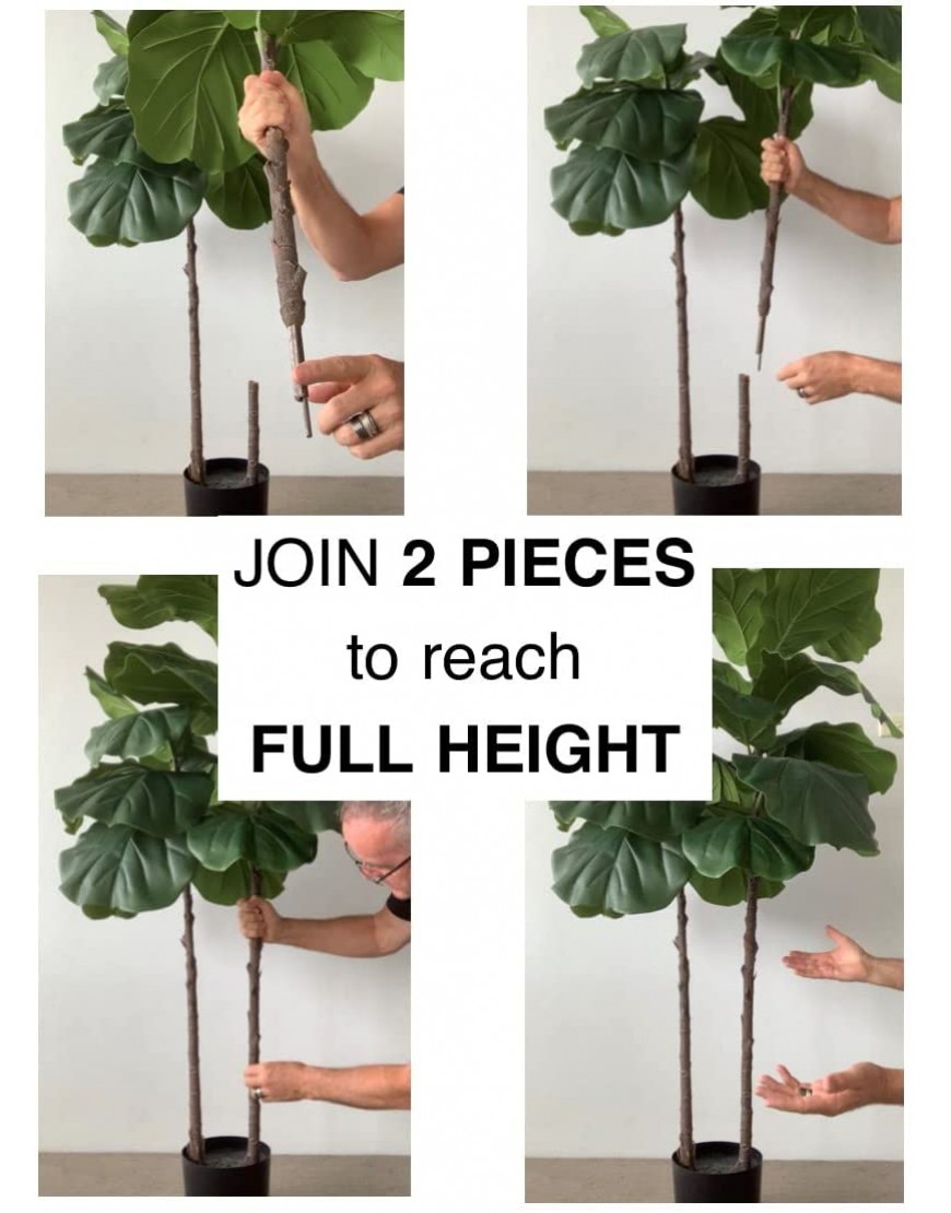 Premium 84 Giant Fiddle Leaf 2 Trunk Artificial Tree + Fiddle Leaf and Grass Foliage in Base + 12” Plant Pot Skirt