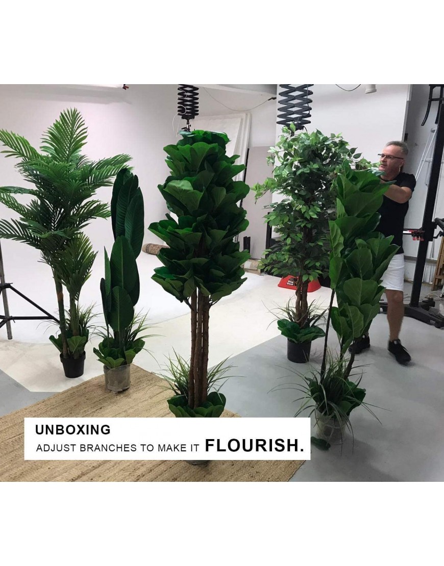 Premium 84 Giant Fiddle Leaf 2 Trunk Artificial Tree + Fiddle Leaf and Grass Foliage in Base + 12” Plant Pot Skirt