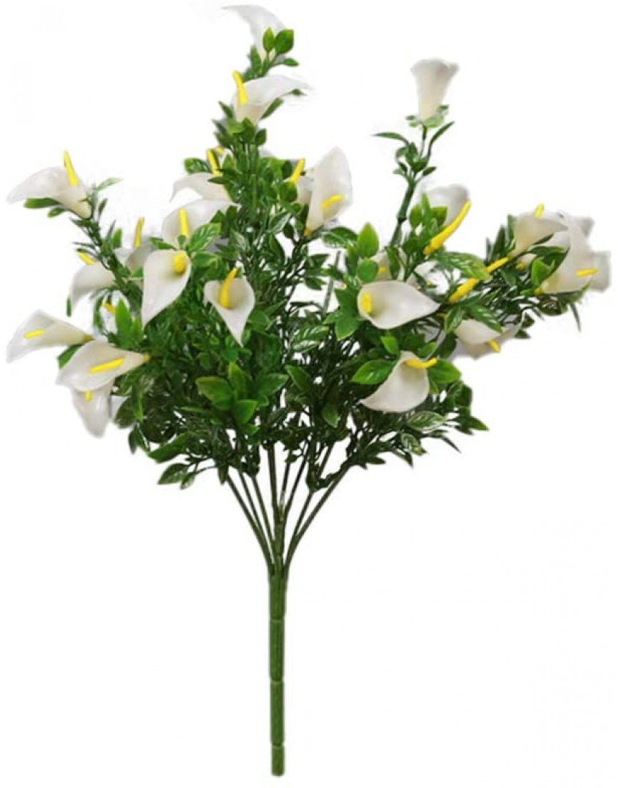 SN Decor Artificial Flower Bush Set of 1 White Calla Lily Bouquet with Green Leaves 12”x7” for Vase Centerpiece Faux Floral Arrangement Fake Calla Lily White Flower Bush Bouquet Mini Bush Plant