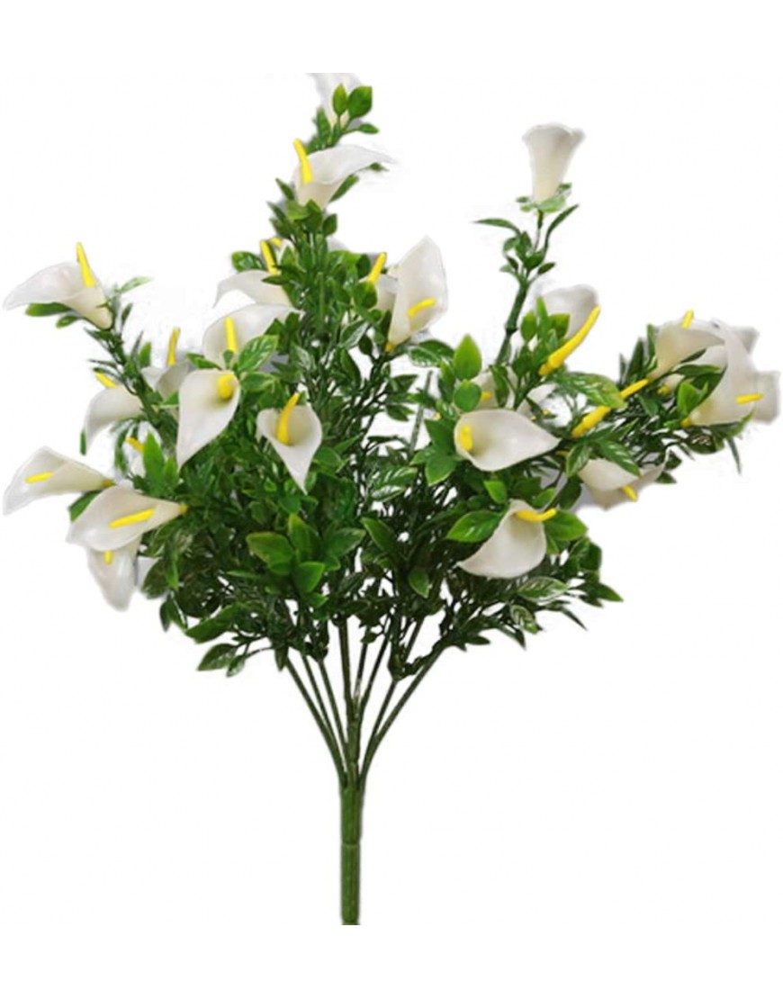 SN Decor Artificial Flower Bush Set of 1 White Calla Lily Bouquet with Green Leaves 12”x7” for Vase Centerpiece Faux Floral Arrangement Fake Calla Lily White Flower Bush Bouquet Mini Bush Plant