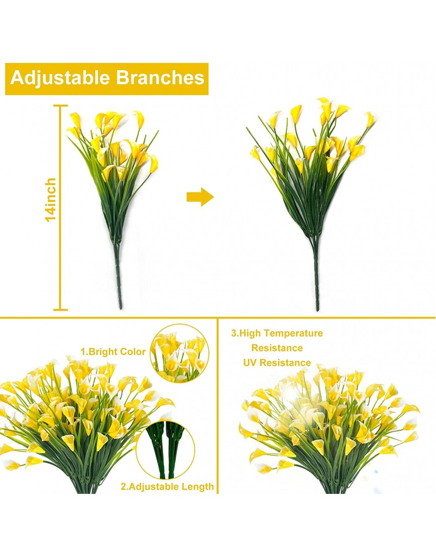 TURNMEON 20Bundles Calla Lily Artificial Flowers Plants Outdoor Decorations,UV Resistant Faux Fake Plants Plastic Spring Flower Indoor Outside Hanging Planter Home Kitchen Garden Porch DecorYellow