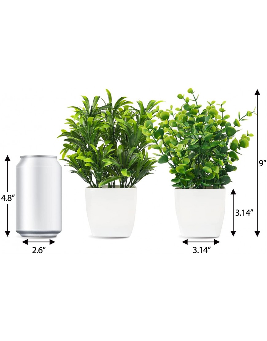 Whonline 2pcs Fake Small Plants Artificial Potted Plants Faux Mini Plants Indoor Plastic Eucalyptus Plants for Home Office Desk Bathroom Bedroom Greenery Decoration