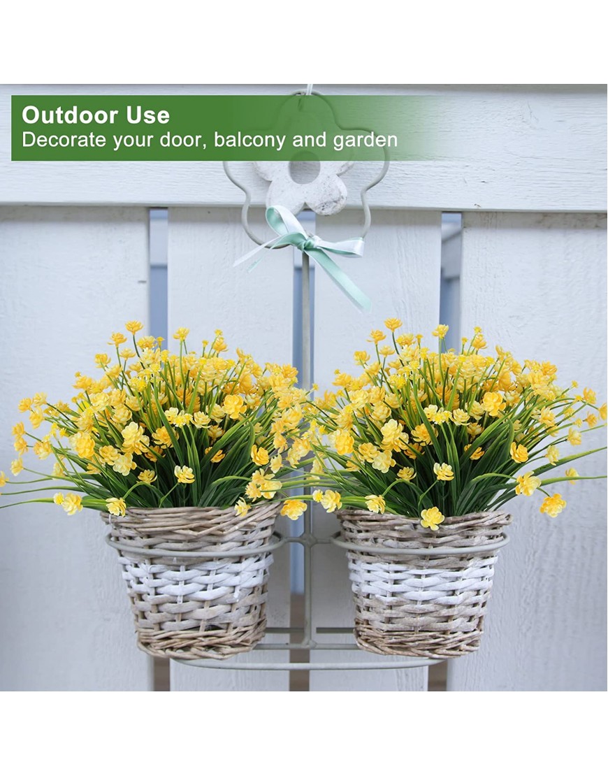ZeKonan 24 Bunches Outdoor Plants Artificial Flower Plants UV-Proof Shrub Plants Plastic Green Plants for Indoor and Outdoor Gardens porches Windows and Other Decoration（Yellow）