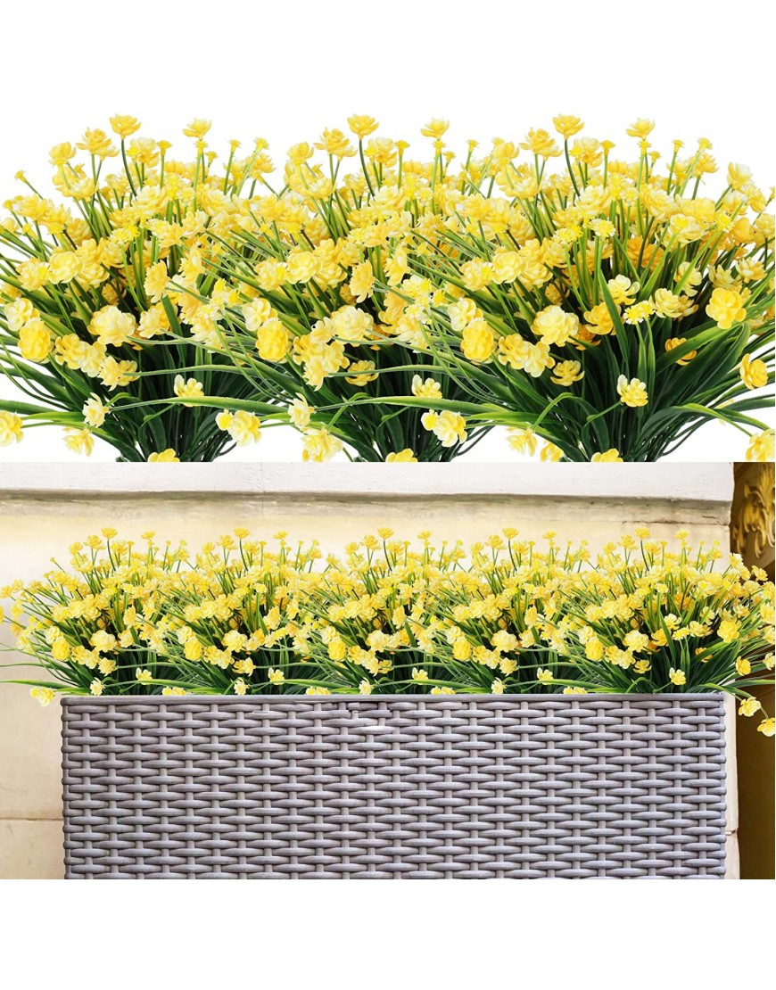 ZeKonan 24 Bunches Outdoor Plants Artificial Flower Plants UV-Proof Shrub Plants Plastic Green Plants for Indoor and Outdoor Gardens porches Windows and Other Decoration（Yellow）