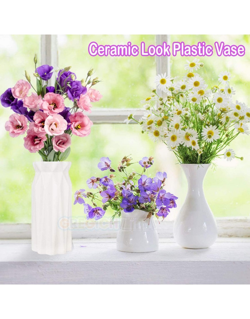 2 Pack Ceramic Look Plastic Flower Vase for Indoor Unbreakable Vase for Flower White Vases White Flower Vases for Décor Living Room