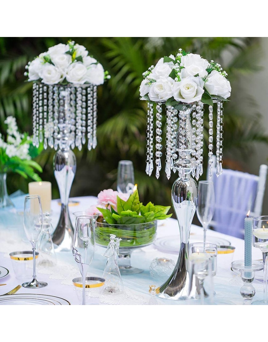 2 Pcs 21.3 inches Tall Crystal Metal Vase Wedding Road Lead Flower Holders Centerpiece Crystal Flower Chandelier Metal Flower Vase for Reception Tables Wedding Supplies