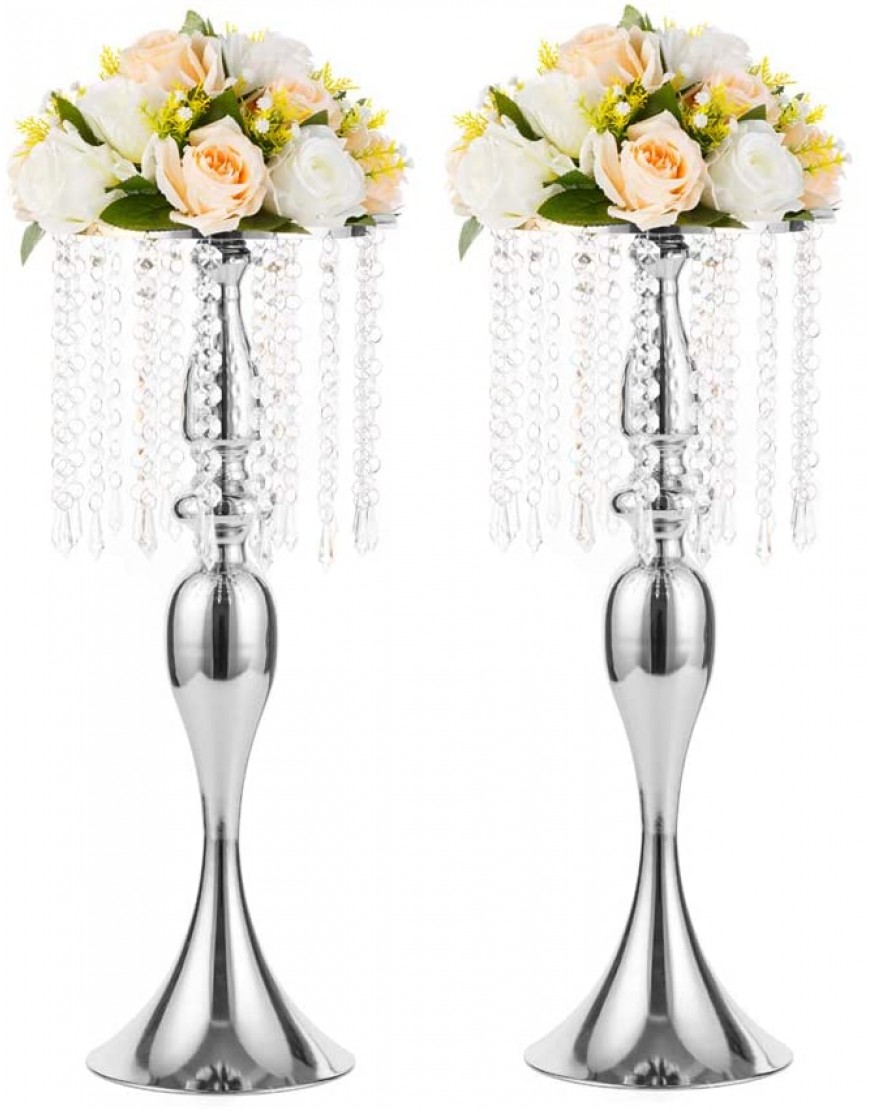 2 Pcs 21.3 inches Tall Crystal Metal Vase Wedding Road Lead Flower Holders Centerpiece Crystal Flower Chandelier Metal Flower Vase for Reception Tables Wedding Supplies