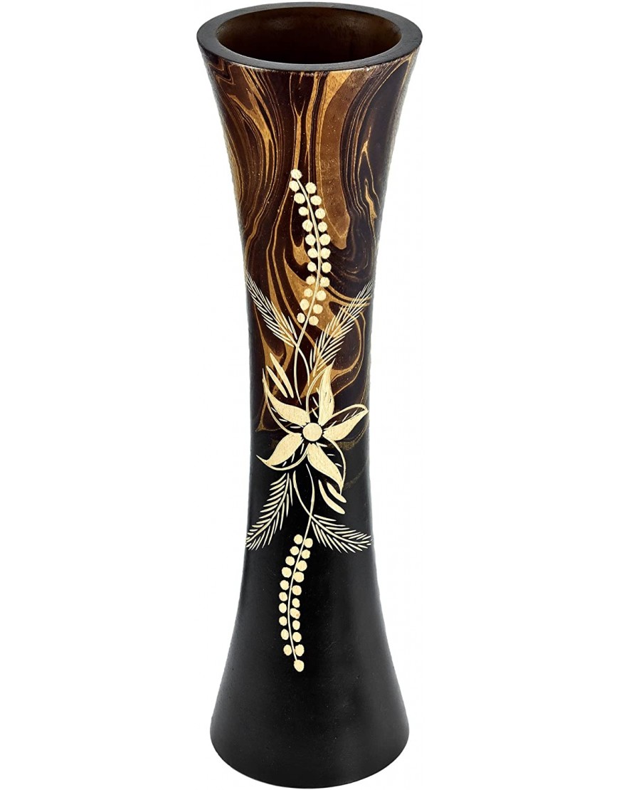 AeraVida Hand Carved Wild Flower Tall Slim Wooden Dry Vase