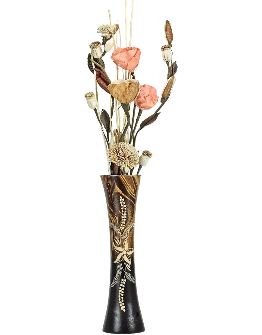 AeraVida Hand Carved Wild Flower Tall Slim Wooden Dry Vase