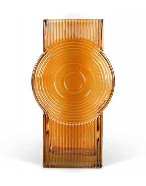 Amber Glass Vase for Modern Burnt Orange Decor Hand Blown Geometric Circle Vase 9” Handmade Decorative Abstract Boho Vase for Stylish Minimalist Home Amber Vases for Decor