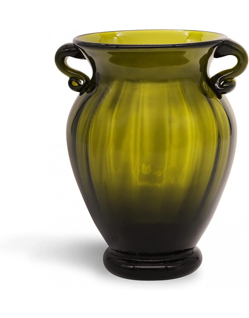BALIOS Amphora Glass Table Vase 6.9” Height Decorative Bud Vase for Home Decor Centerpiece Table Decorations Dining Room Living Room Office Floral Arrangement Dark Olive Green