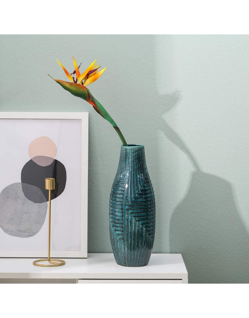Blue Ceramic Pottery Vase Floreros for Flowers Centerpieces Modern Elegant Decorative Home Decor