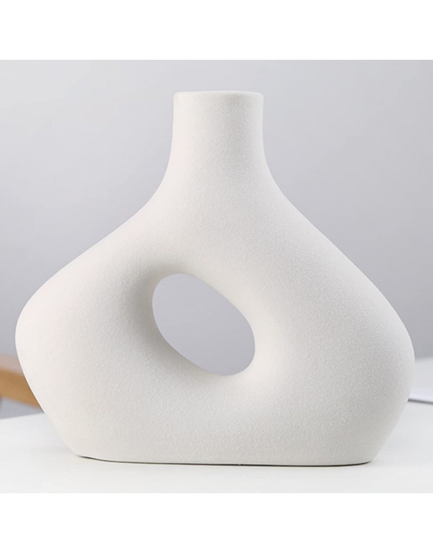Ceramic Vase- Circle Hollow Vase White Matte Small Vase Decorative Abstraction vase for Table Shelf Decor Farmhouse Modern Home Style 8 White