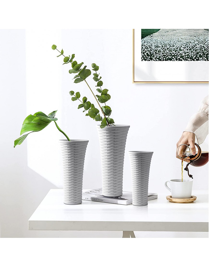 ComSaf White Vases for Decor Ceramic Set of 3 Porcelain Flower Vases Unique Home Decor Rattan Style Vases
