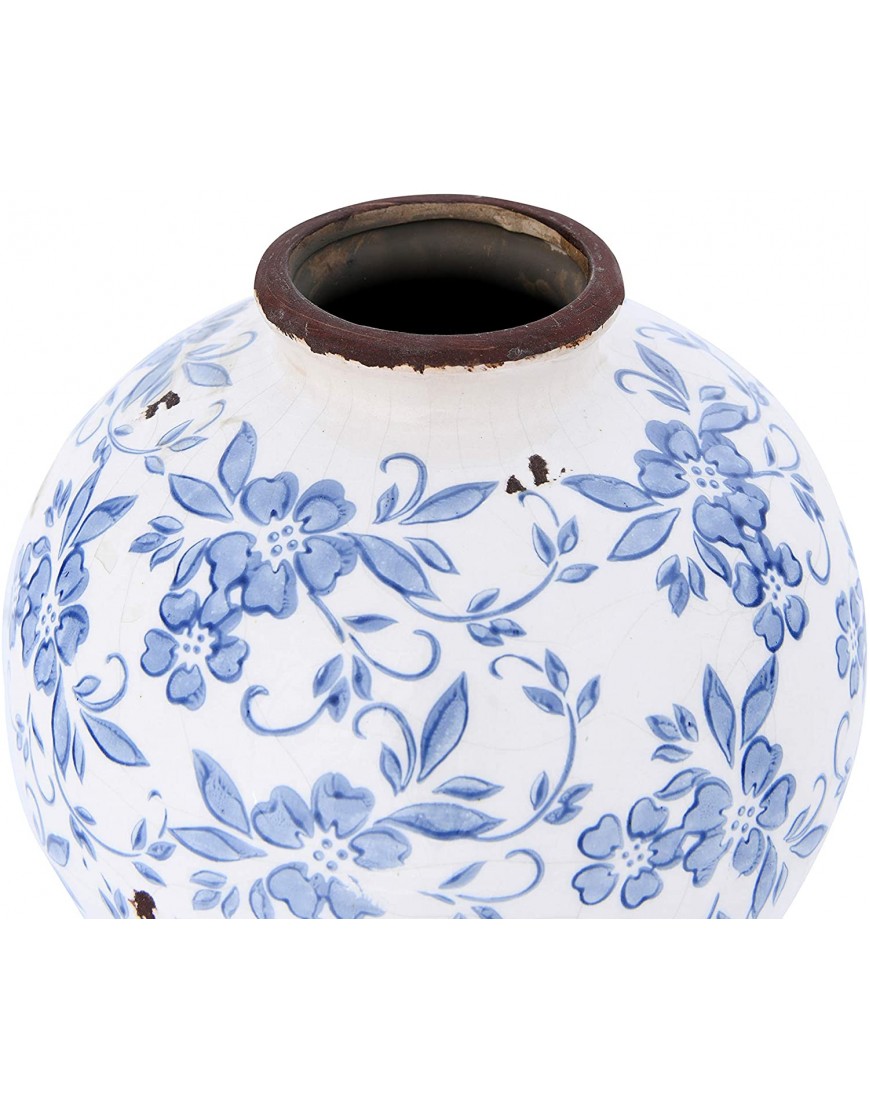 Creative Co-Op DF2720 8 H Terracotta Floral Transferware Pattern & Crackle Finish Vase Blue