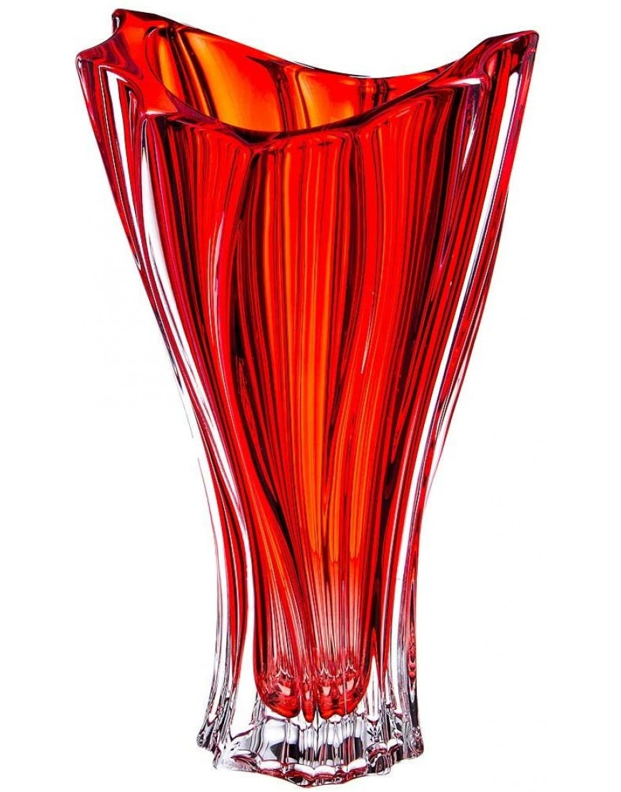 Czech Bohemian Crystal Glass Vase 12''-Height Red ''Plantica'' European Design Elegant Centerpiece Flower Vase Home Decor Wedding Birthday Housewarming Anniversaries