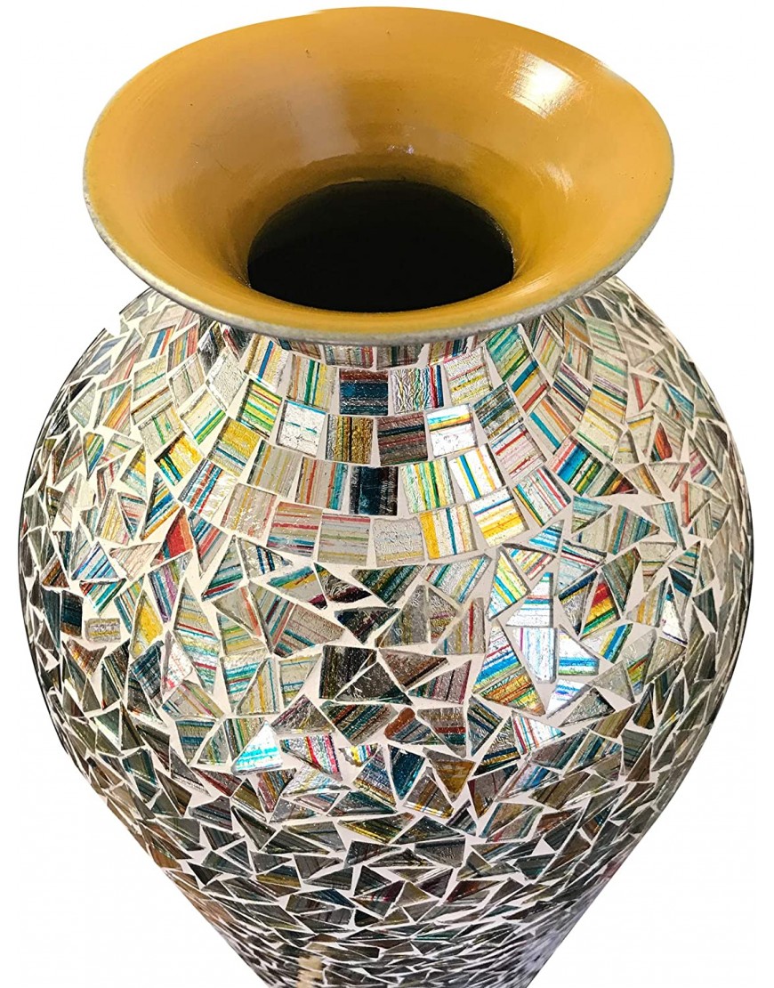 DecorShore Bohemian Rhapsody Multicolor Vase Rainbow Glass Mosaic -Artisanal Metal Accent Vase with Sparkling Metallic Glass Flake Overlay 20 in. Decorative Vase