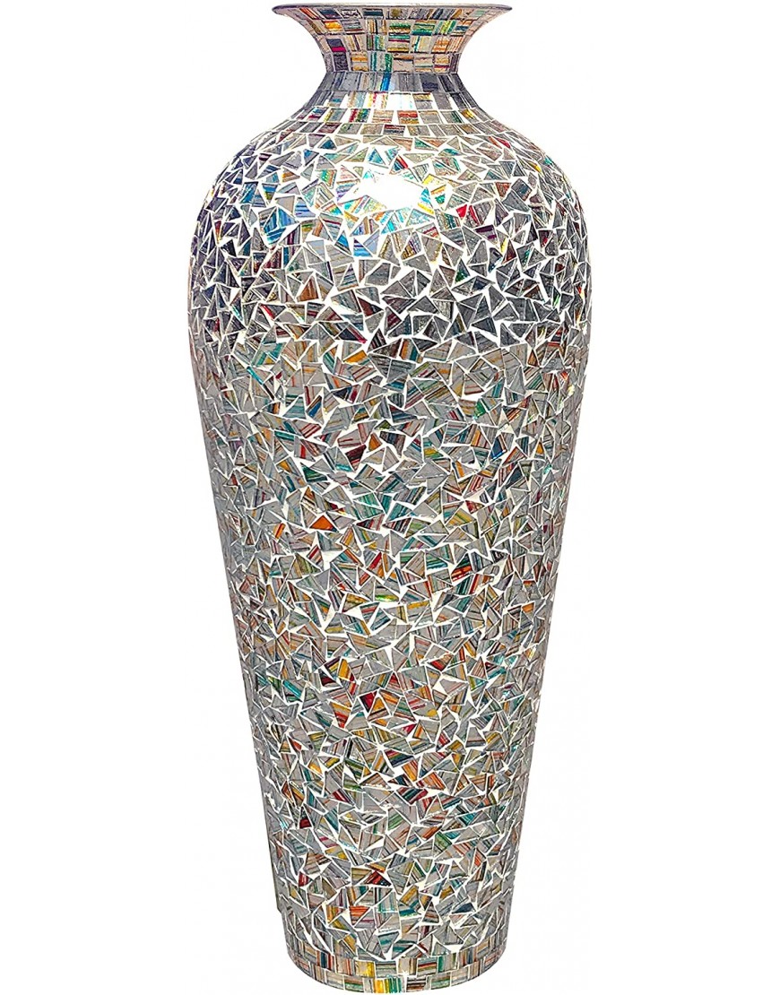 DecorShore Bohemian Rhapsody Multicolor Vase Rainbow Glass Mosaic -Artisanal Metal Accent Vase with Sparkling Metallic Glass Flake Overlay 20 in. Decorative Vase