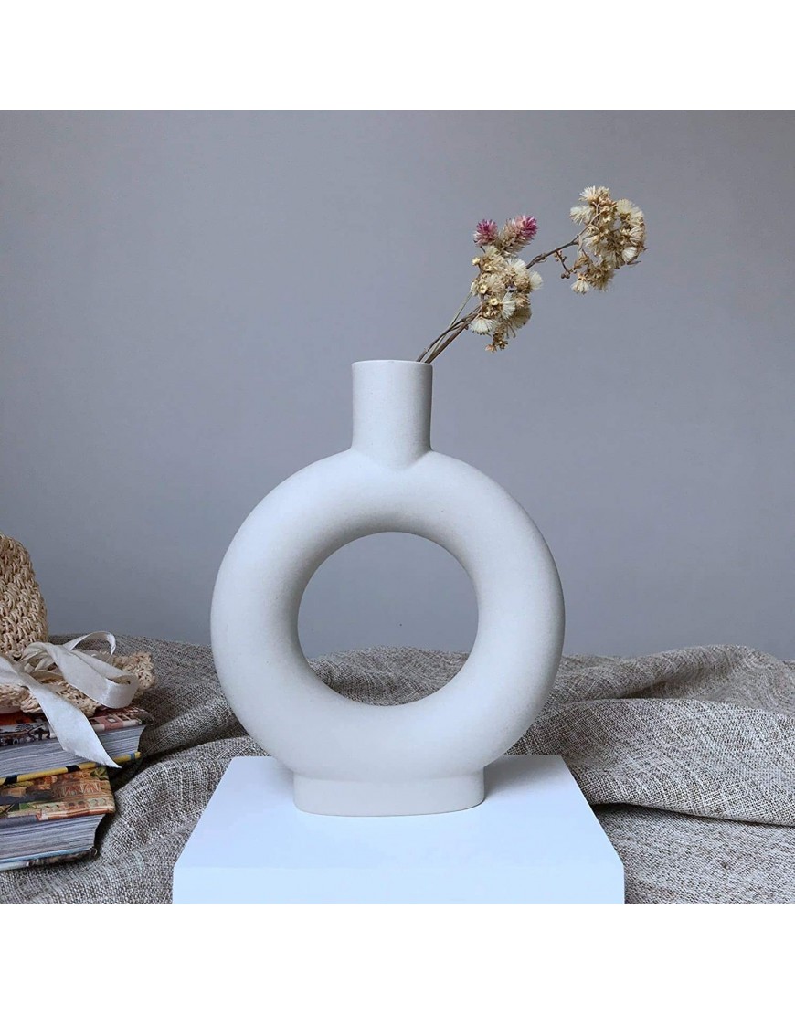 Eastern Rock White Ceramic Vase Modern Minimalist Abstraction Vase,for Centerpieces,Kitchen,Office Living Room,Wedding,Gifts,Modern Geometric Vases Perfect Home Decor VaseO Shape