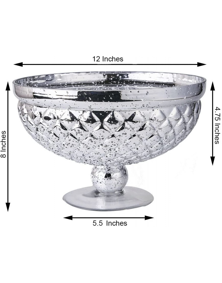 Efavormart 12 Mercury Glass Compote Vase Pedestal Bowl for Wedding Floral Centerpiece Home Decor Silver
