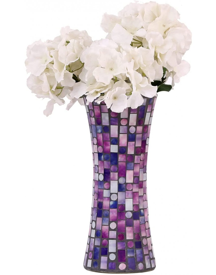 FORYILLUMI Mosaic Glass Flower Vase Large Size Handmade Glass Glass Vases Plant Pots Ceramic Vase for Living Room Decorations Home Decor Office Wedding,Purple,5 X 11.6 Inch