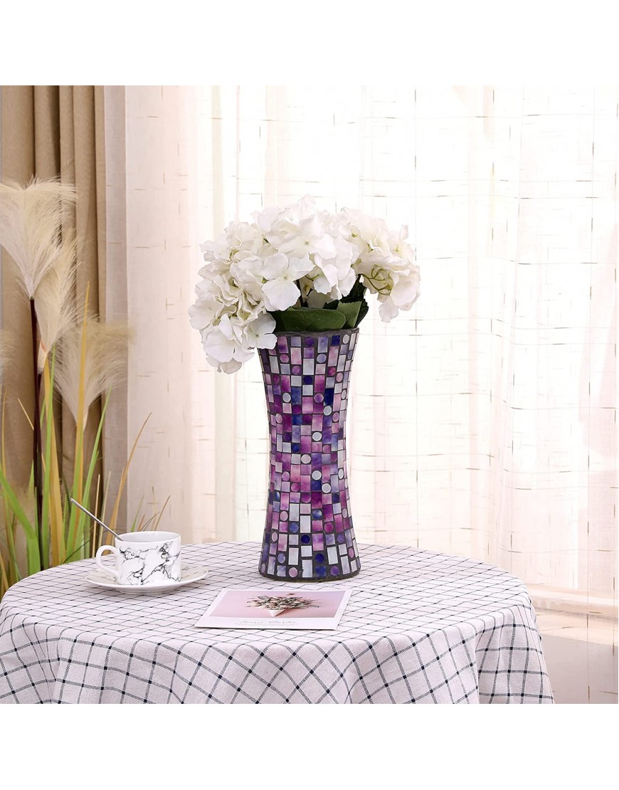 FORYILLUMI Mosaic Glass Flower Vase Large Size Handmade Glass Glass Vases Plant Pots Ceramic Vase for Living Room Decorations Home Decor Office Wedding,Purple,5 X 11.6 Inch