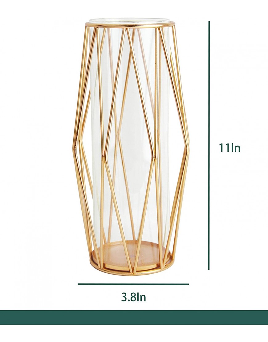 FSyueyun Gold Flower Vase Decorations for Living Room Glass Vase with Metal Holder Modern Large Vases for Flowers as Wedding Home Office Centerpiece 11Inch