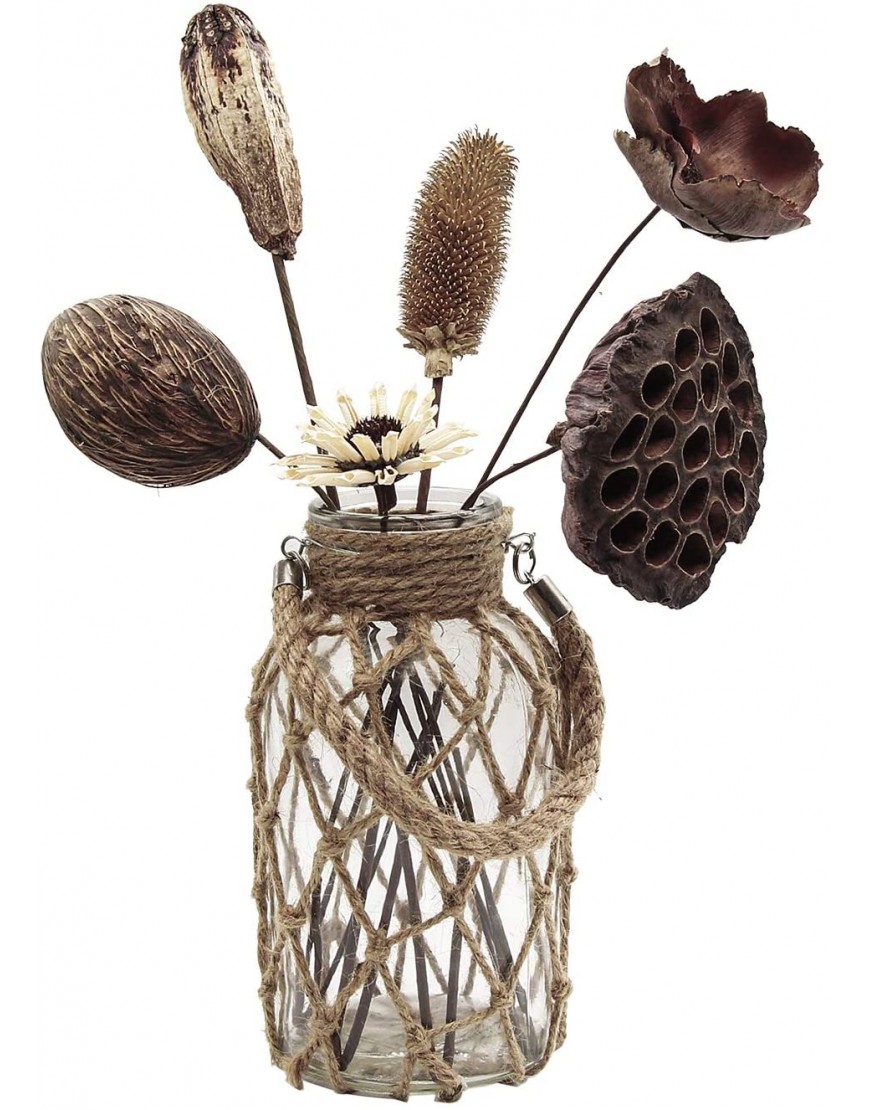 FUNSOBA Rustic Hanging Mason Jar Creative Rope Net Dry Flower Glass Vase with Handle 1 Vase 8