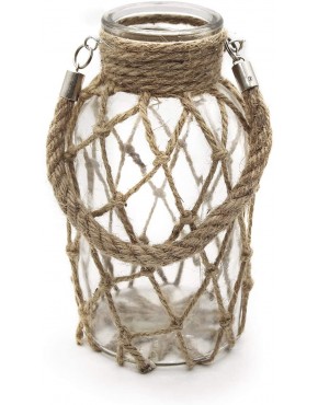 FUNSOBA Rustic Hanging Mason Jar Creative Rope Net Dry Flower Glass Vase with Handle 1 Vase 8"